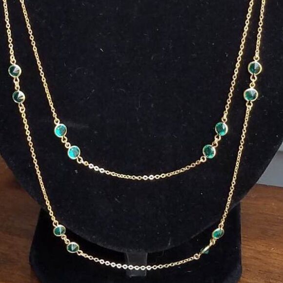 J Crew Green Stone Station Double Strand Necklace - Picture 5 of 7